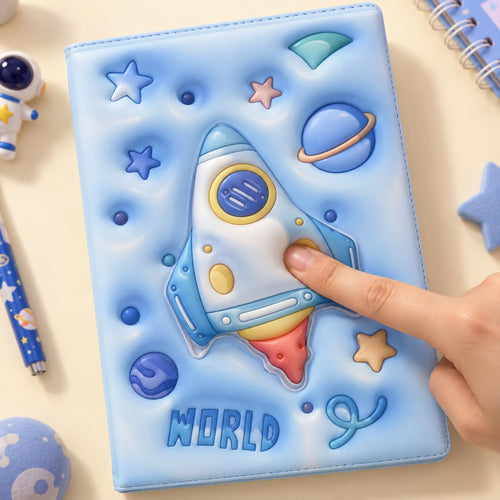3D Squishy Space Theme Diary for Kids, Boys & Girls, Fancy Notebook for Girls, Cute Soft Touch Diary with 100 Pages, Kids Notepad for School, Personal Notes, Drawing & Writing (Space Ship)