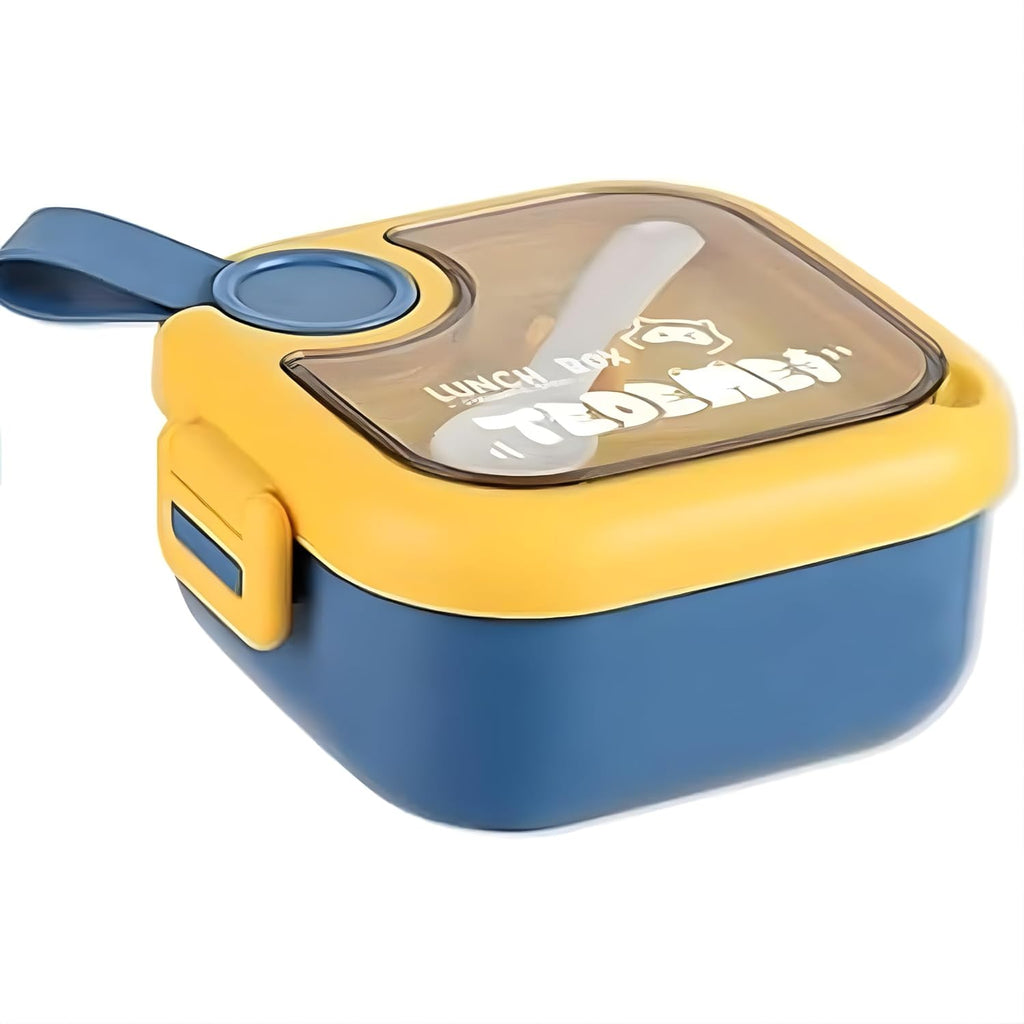 Lunch Box for Kids | Cute Tiffin Box for School | Stainless Steel Box with Leakproof Lid, Sauce Container & Spoon (Blue Round)