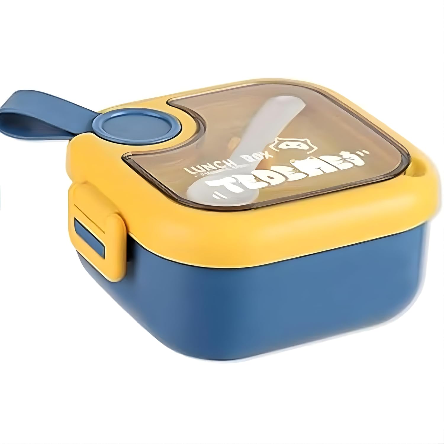 Lunch Box for Kids | Cute Tiffin Box for School | Stainless Steel Box with Leakproof Lid, Sauce Container & Spoon (Blue Round)