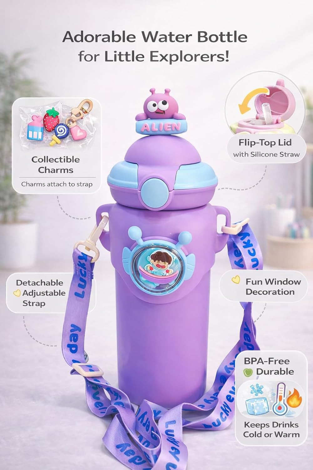 Alien Insulated Water Bottle for Kids 600 ml