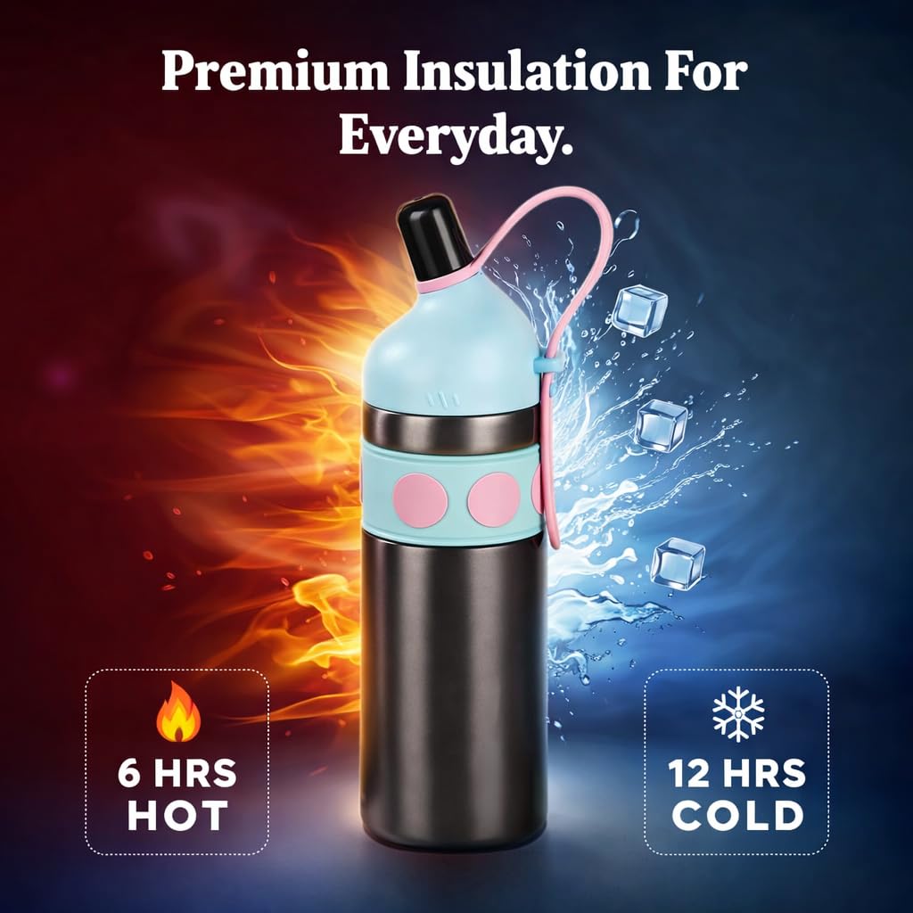Stainless Steel Thermal Water Bottle 750ml – Double Wall Vacuum Insulated, Leak-Proof, Portable Strap Design for Travel, Office & Outdoor use (Blue)
