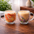 Dried Flower Double Wall Glass Coffee Mug Set of 2 | 350ml