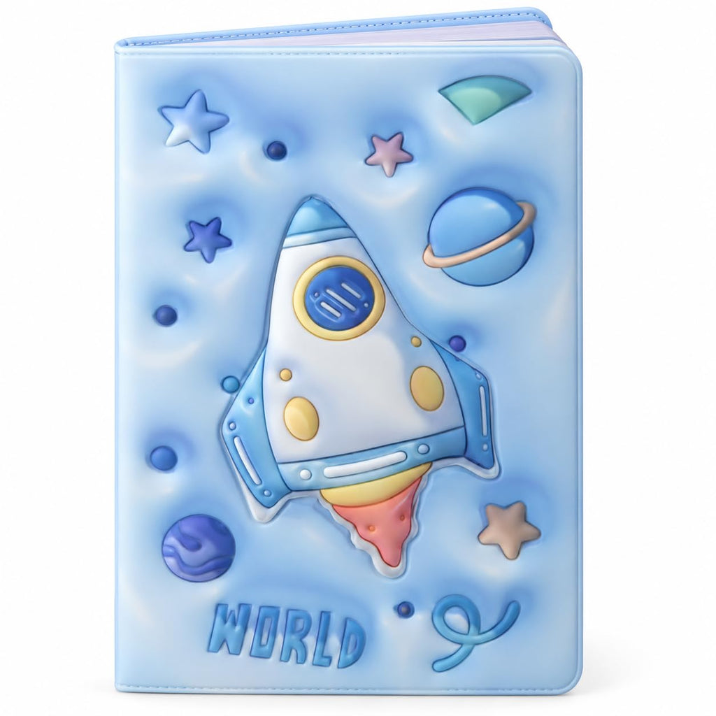 3D Squishy Space Theme Diary for Kids, Boys & Girls, Fancy Notebook for Girls, Cute Soft Touch Diary with 100 Pages, Kids Notepad for School, Personal Notes, Drawing & Writing (Space Ship)