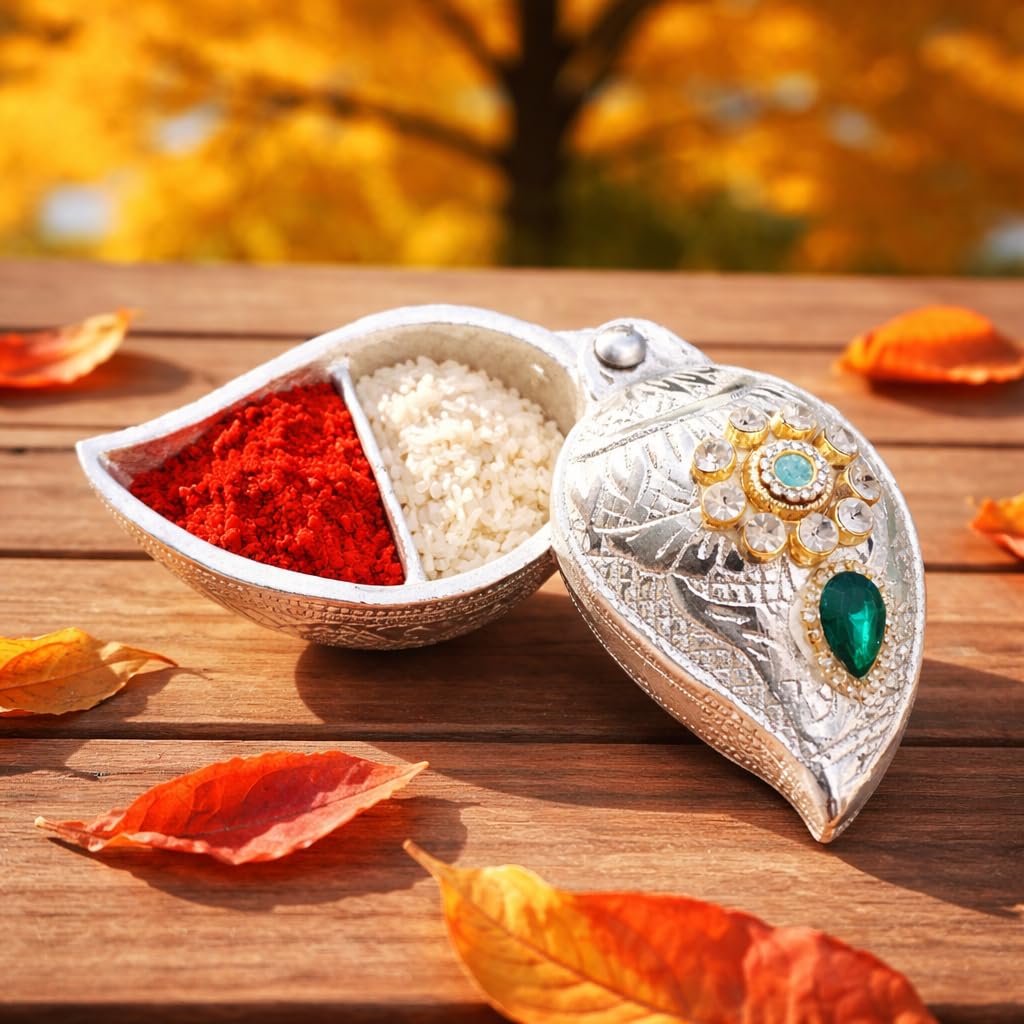 German Silver Designer Sindoor Dani Kumkum Box with Stone Work & Dual Compartment