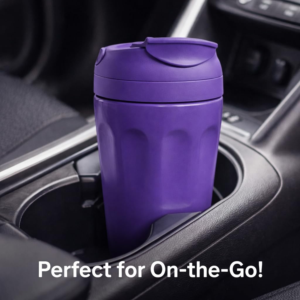 Travel Coffee Mug 360ml – Double Wall Vacuum Insulated Stainless Steel Cup with Lid, Leakproof Thermal Tumbler for Office & Coffee (Purple)
