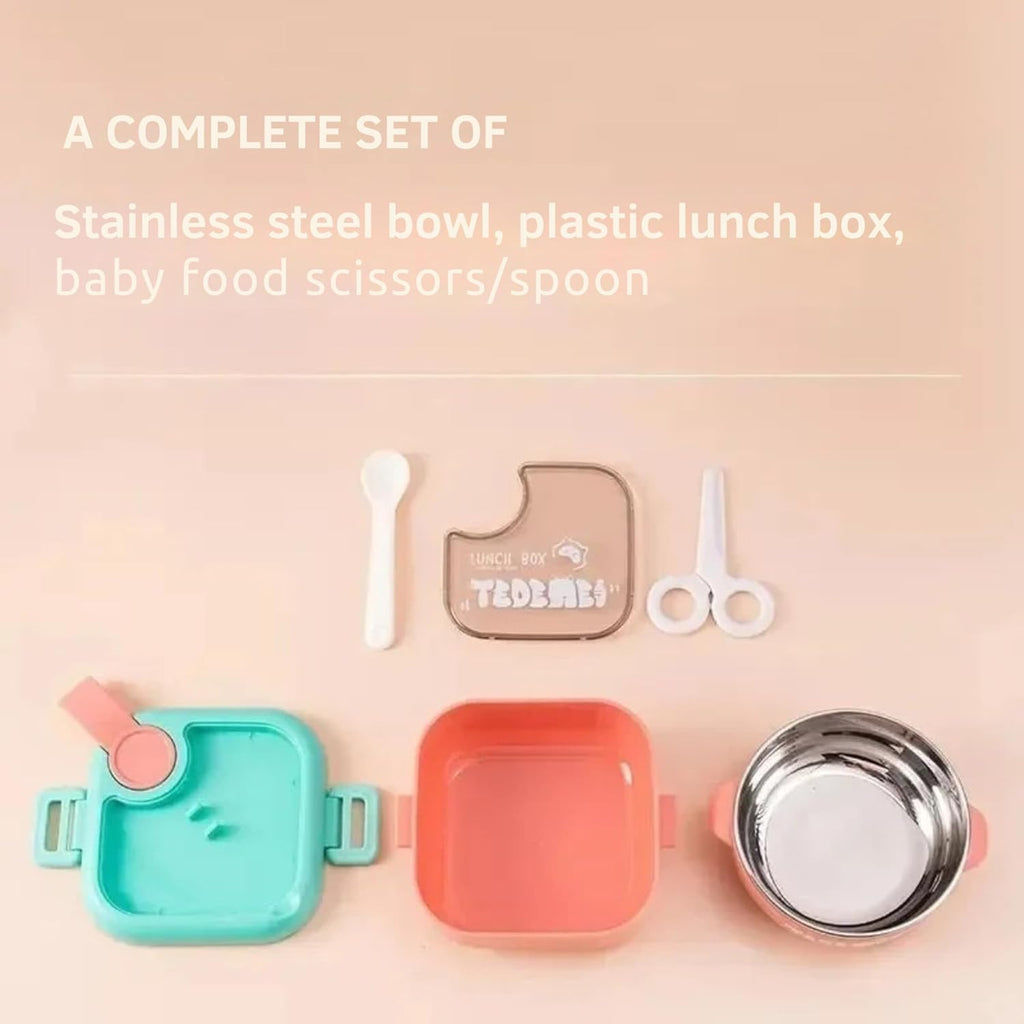 Lunch Box for Kids | Cute Tiffin Box for School | Stainless Steel Box with Leakproof Lid, Sauce Container & Spoon (Pink Round)