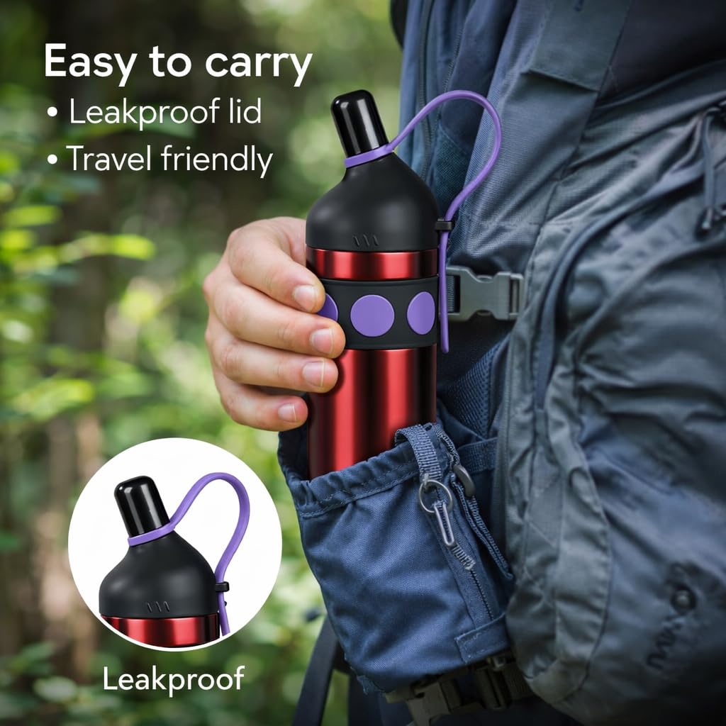 Stainless Steel Thermal Water Bottle 750ml – Double Wall Vacuum Insulated, Leak-Proof, Portable Strap Design for Travel, Office & Outdoor use (Red)