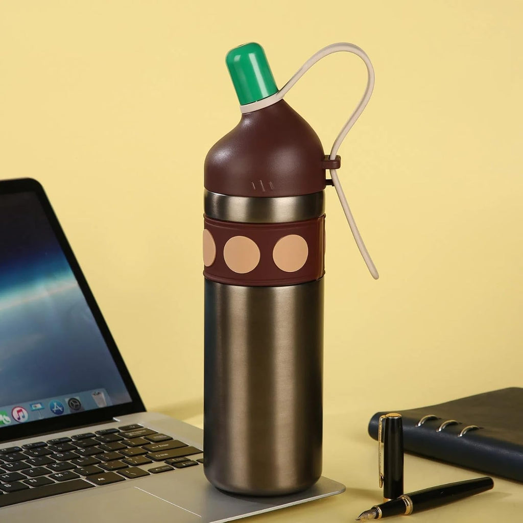 Stainless Steel Thermal Water Bottle 750ml – Double Wall Vacuum Insulated, Leak-Proof, Portable Strap Design for Travel, Office & Outdoor use (Brown)