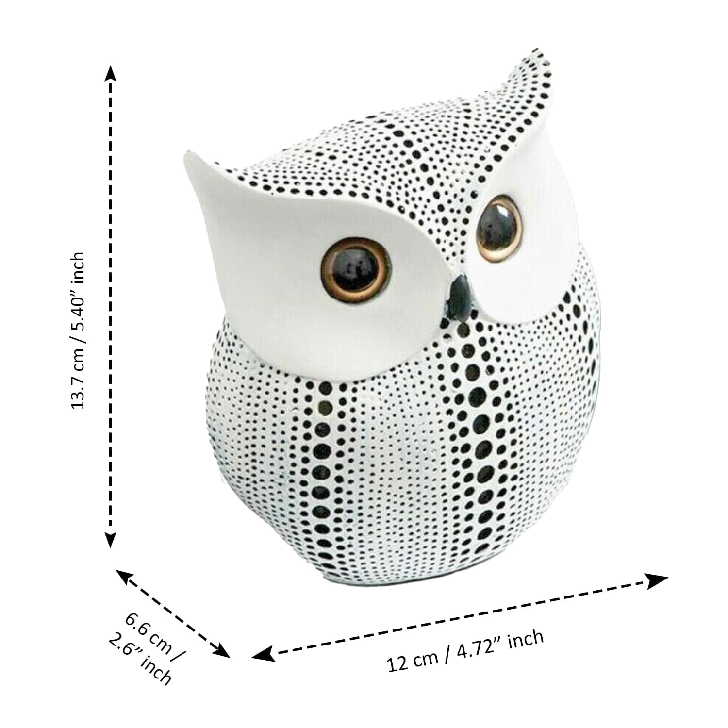White Owl Decorative Statue – Polka Dot Resin Figurine for Shelf, Bookcase, TV Stand & Office Table Décor | Cute Modern Art Owl with Golden Eyes (20×10×10 cm) Dailyalley
