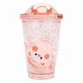 Cute Bear Tumbler for Kids & Girls 450ML - Leakproof Sipper Cup with Straw, Crystal Ice Textured Transparent Water Bottle with Flip Lid - Lightweight Freezer Safe Juice Coffee Cup (Yellow)