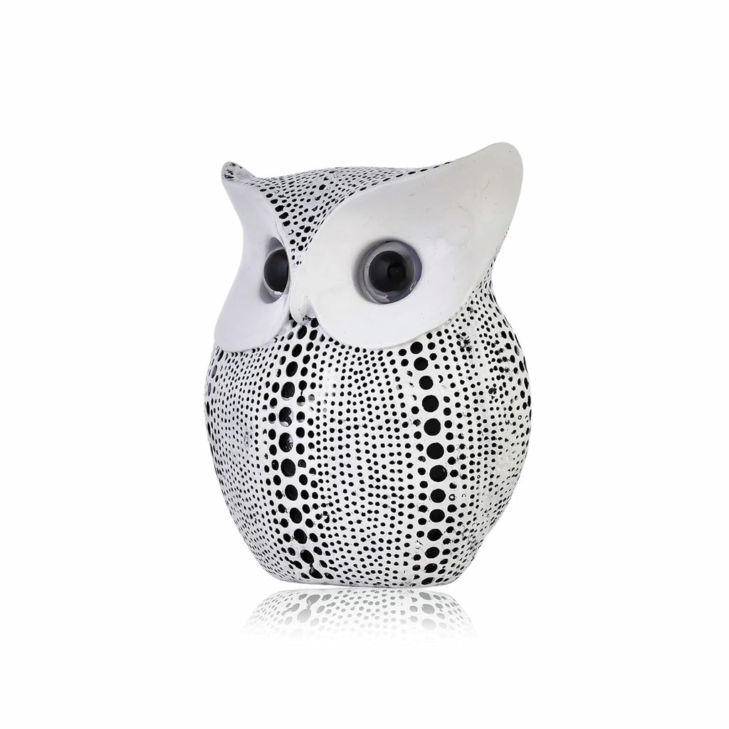 White Owl Decorative Statue – Polka Dot Resin Figurine for Shelf, Bookcase, TV Stand & Office Table Décor | Cute Modern Art Owl with Golden Eyes (20×10×10 cm) Dailyalley