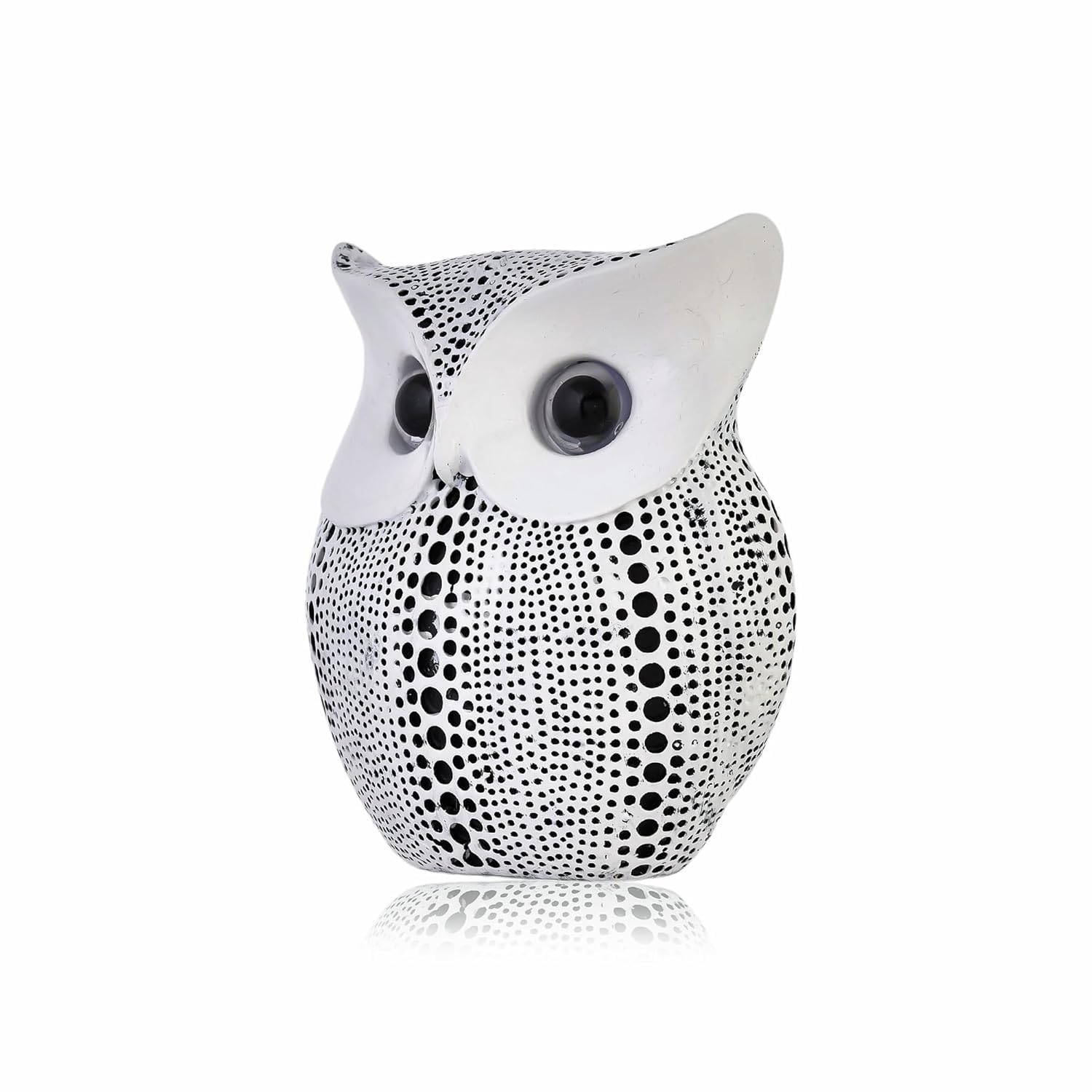 White Owl Decorative Statue – Polka Dot Resin Figurine for Shelf, Bookcase, TV Stand & Office Table Décor | Cute Modern Art Owl with Golden Eyes (20×10×10 cm) Dailyalley