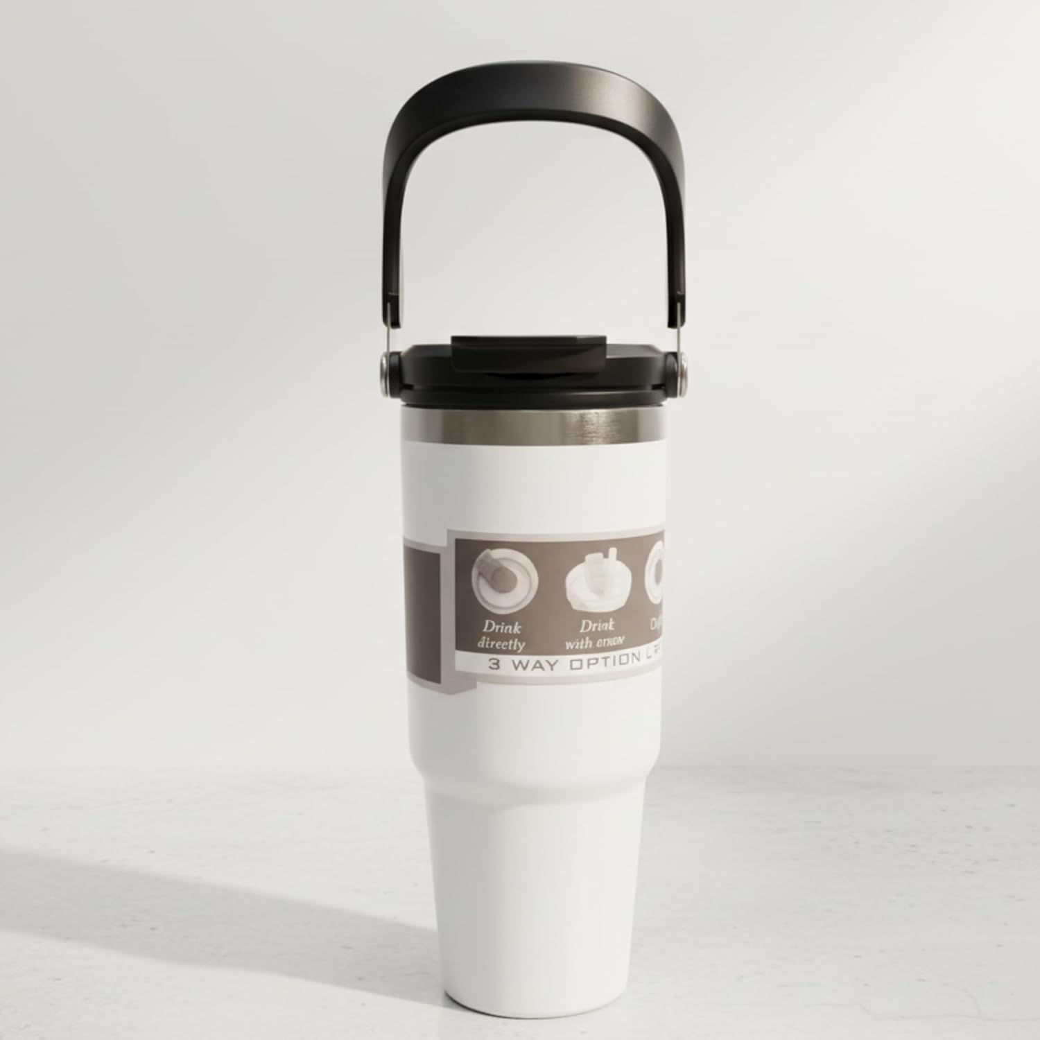 DailyAlley White Travel Mug - A stylish and insulated travel mug with a handle, perfect for keeping your drinks hot or cold on the go. Dailyalley