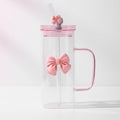 DailyAlley Cute Bow Tumbler - A stylish glass tumbler with a bow design and straw, perfect for enjoying your favorite drinks on the go. Dailyalley