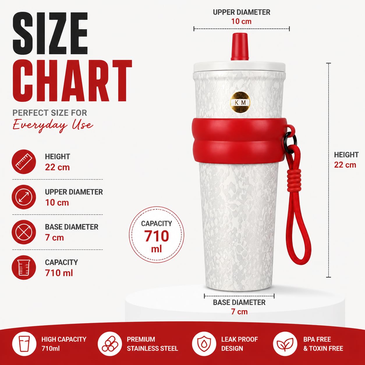 Stainless Steel Water Bottle for Women & Girls (710ml) – Luxury & Stylish Tumbler, Leakproof, Portable & Reusable Sipper Bottle for School, College, Office, Gym & Travel (White)