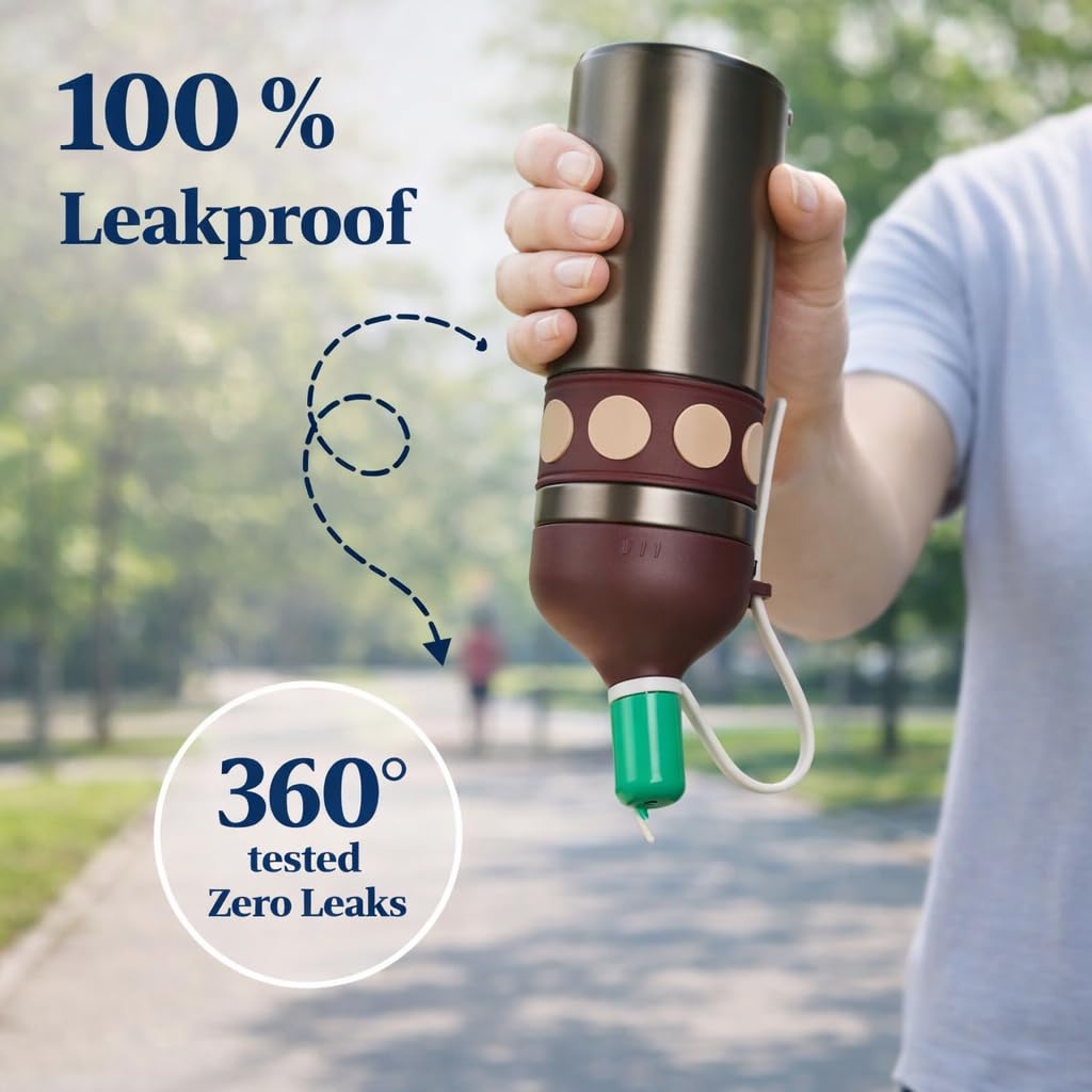Stainless Steel Thermal Water Bottle 750ml – Double Wall Vacuum Insulated, Leak-Proof, Portable Strap Design for Travel, Office & Outdoor use (Brown)