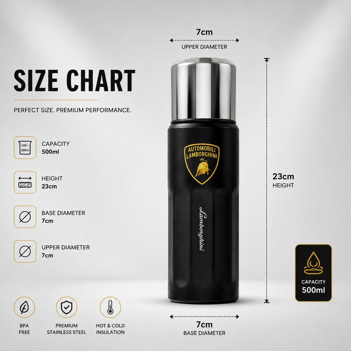 DailyAlley Premium Stainless Steel Water Bottle with Titanium Coating (500ml), Leakproof Reusable Bottle with Strainer, Travel, Office & Gym Bottle, Elegant Gift for Men & Women