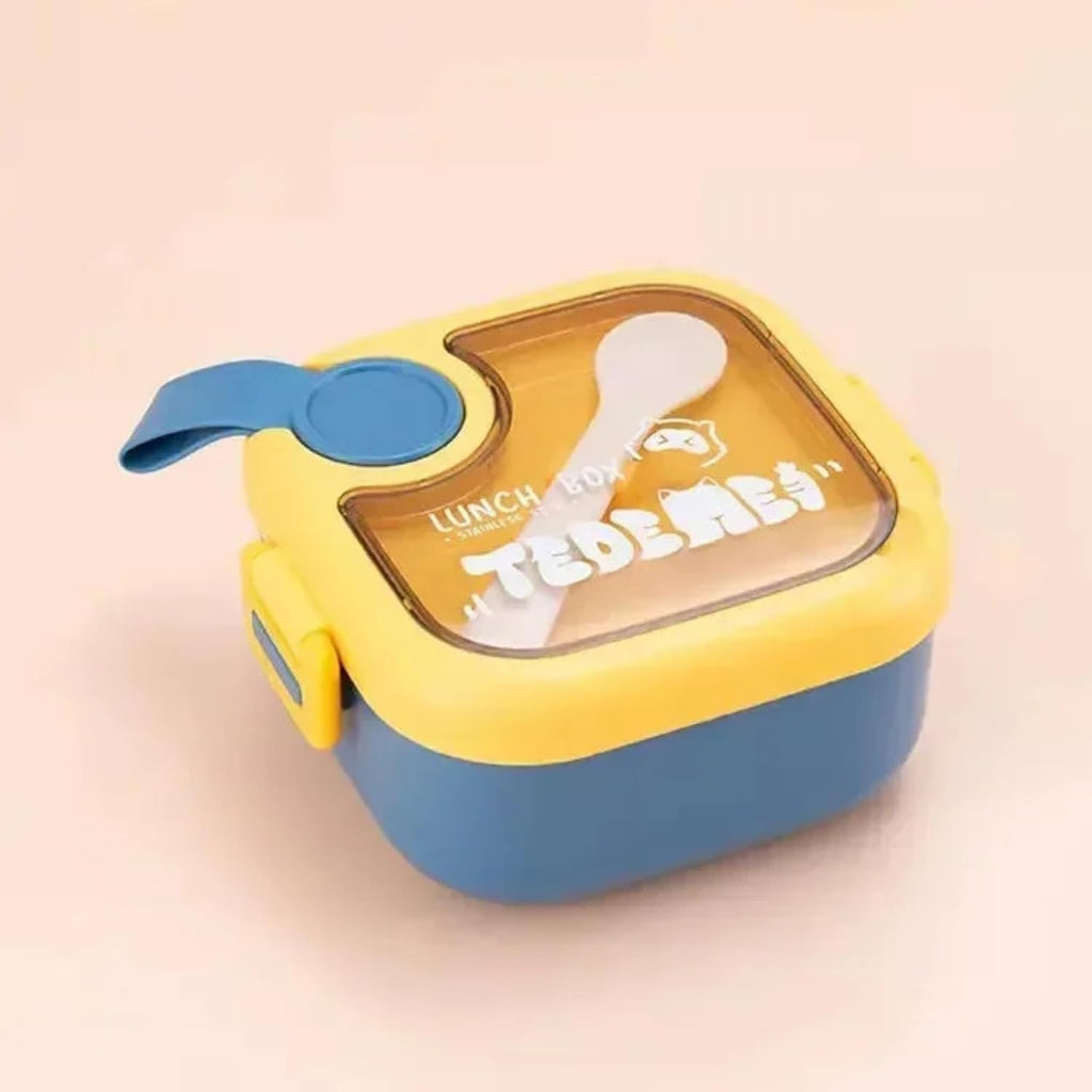 Lunch Box for Kids | Cute Tiffin Box for School | Stainless Steel Box with Leakproof Lid, Sauce Container & Spoon (Blue Round)