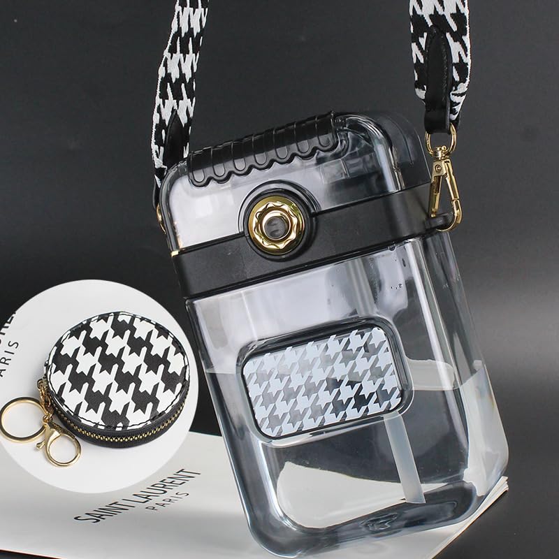 Transparent Plastic Sipper Bottle with Straw – Leakproof Flip Lid Drinking Cup, Reusable Glass Water Bottle for Juice, Coffee & Cold Beverages, Portable Travel Sipper