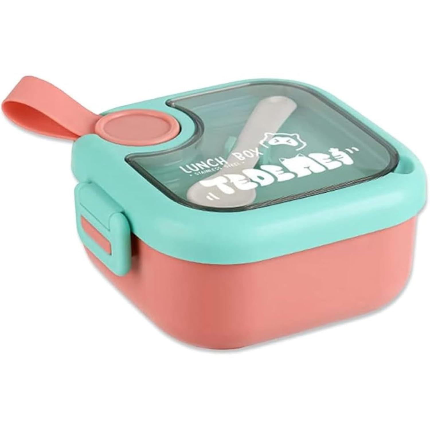 Lunch Box for Kids | Cute Tiffin Box for School | Stainless Steel Box with Leakproof Lid, Sauce Container & Spoon (Pink Round)