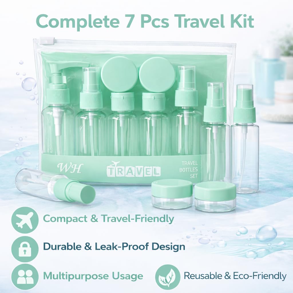 DailyAlley Travel Toiletry Bottle Set (7-piece) - Travel Kit