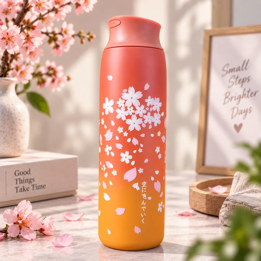 Stainless Steel Water Bottle 470ml | Compact Reusable Steel Water Bottle | Stylish Floral Design | Easy to Carry | for School, Office, Travel & Daily Use