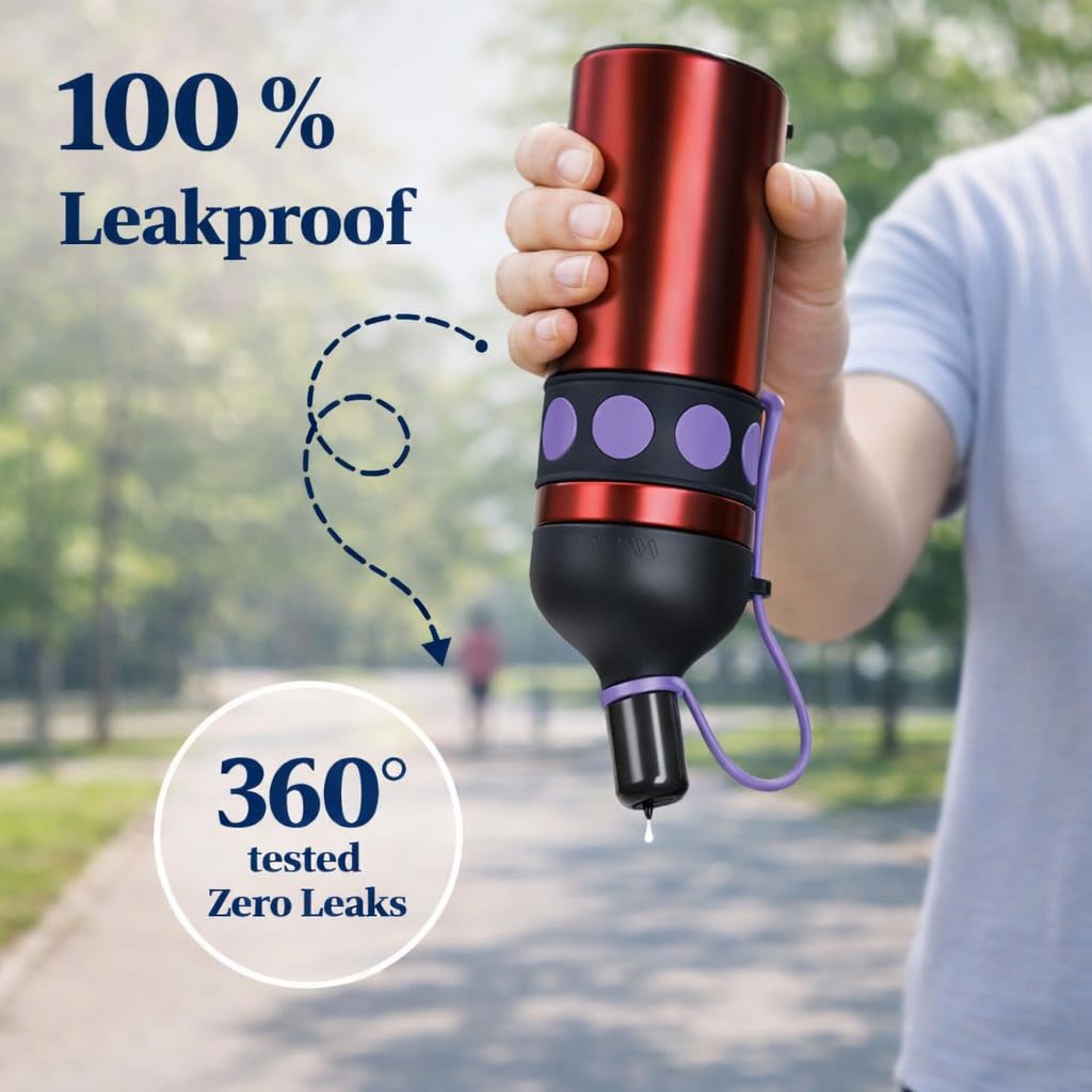 Stainless Steel Thermal Water Bottle 750ml – Double Wall Vacuum Insulated, Leak-Proof, Portable Strap Design for Travel, Office & Outdoor use (Red)