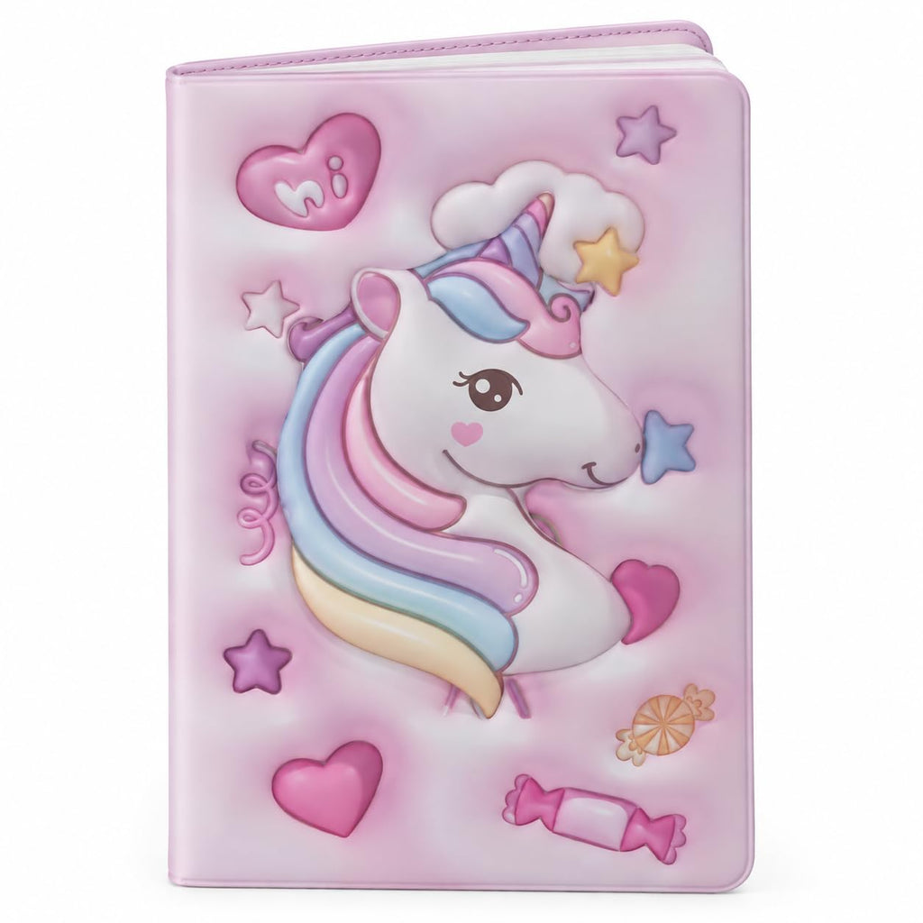3D Squishy Unicorn Diary for Kids, Fancy Notebook for Girls, Cute Soft Touch Diary with 100 Pages, Kids Notepad for School, Personal Notes, Drawing & Writing (Pink)