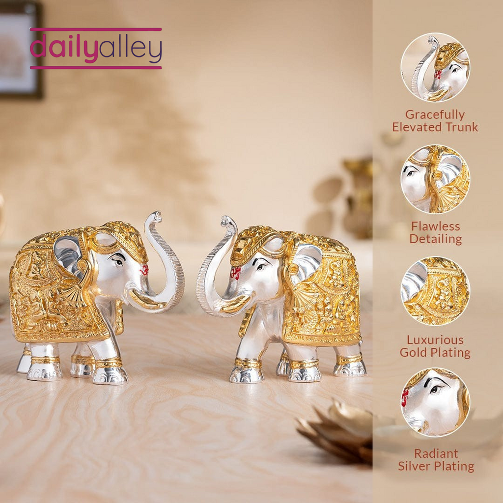 Daily Alley TrunkUp Elephant Pair - Gold & Silver Plated Dailyalley