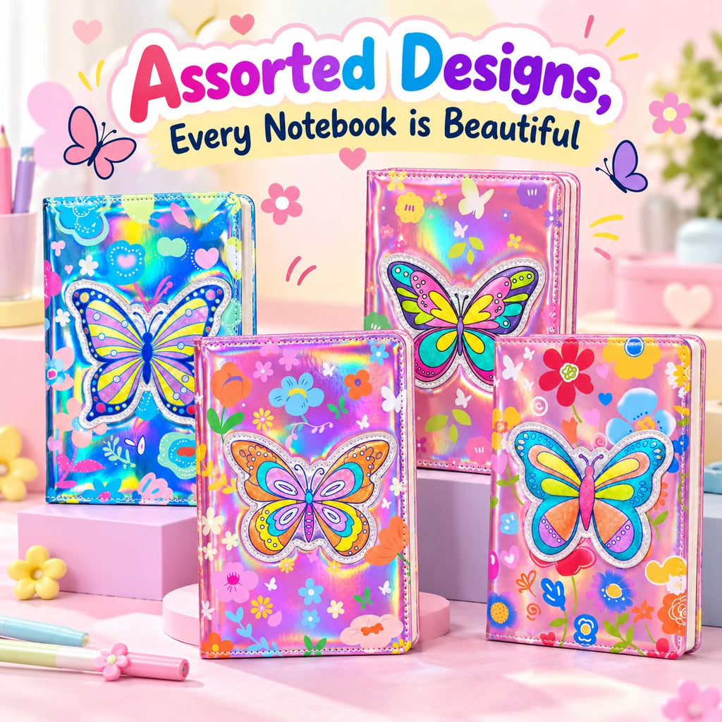 3D Squishy Butterfly Theme Diary for Kids & Girls, Assorted Fancy Notebook for Girls, Cute Soft Touch Diary with 100 Pages, Kids Notepad for School, Personal Notes, Drawing & Writing