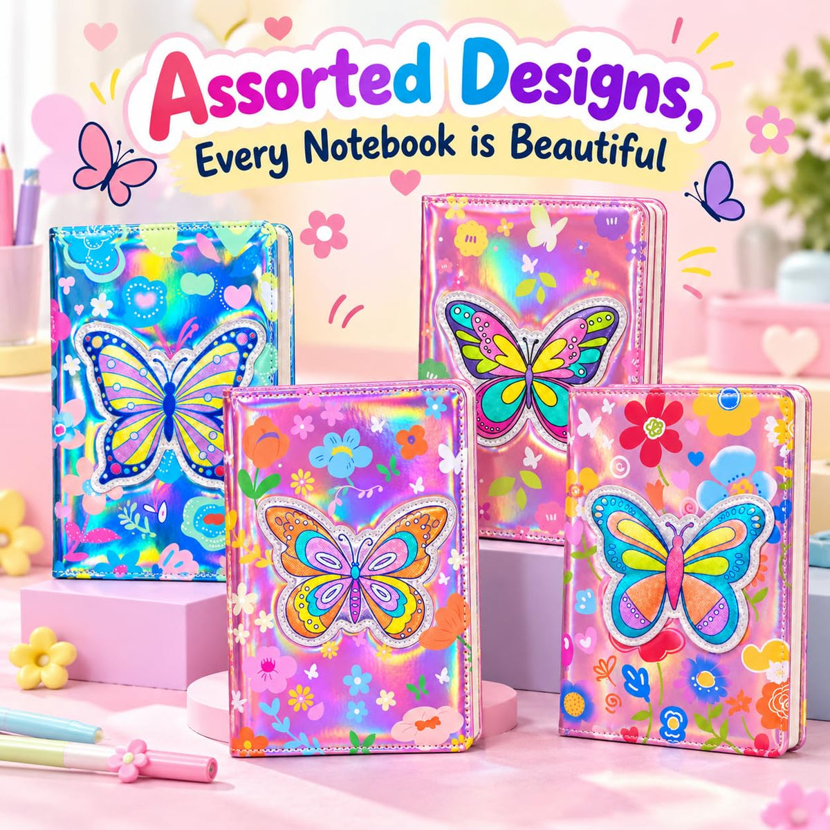 3D Squishy Butterfly Theme Diary for Kids & Girls, Assorted Fancy Notebook for Girls, Cute Soft Touch Diary with 100 Pages, Kids Notepad for School, Personal Notes, Drawing & Writing