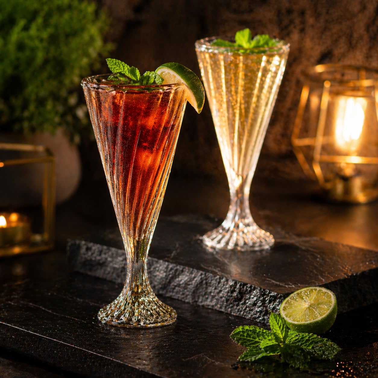 Premium Crystal Fluted Drinking Glass (Set of 2-300ml Each)