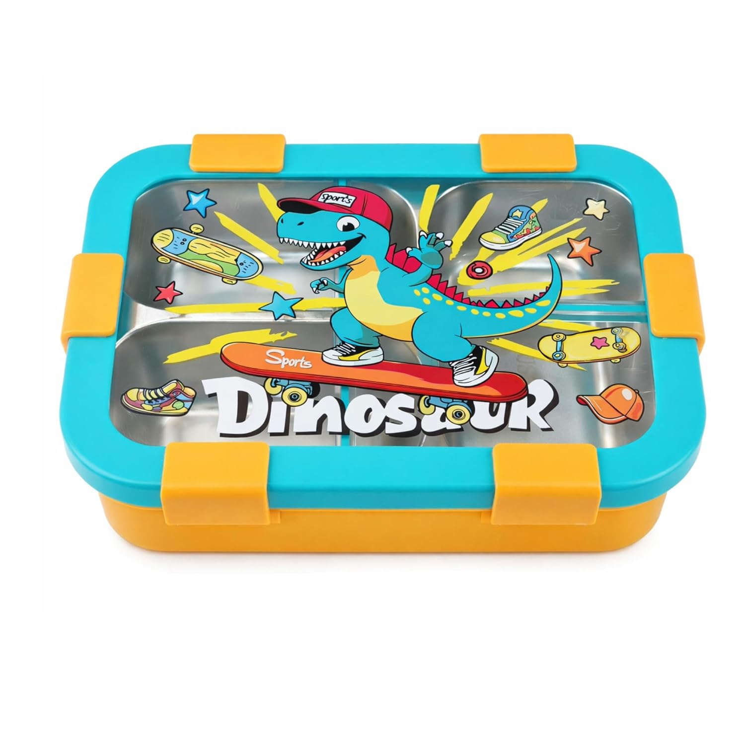 3 Compartment Stainless Steel Lunch Box for Kids | Leakproof Bento Tiffin Box (SS304) with Spoon & Fork