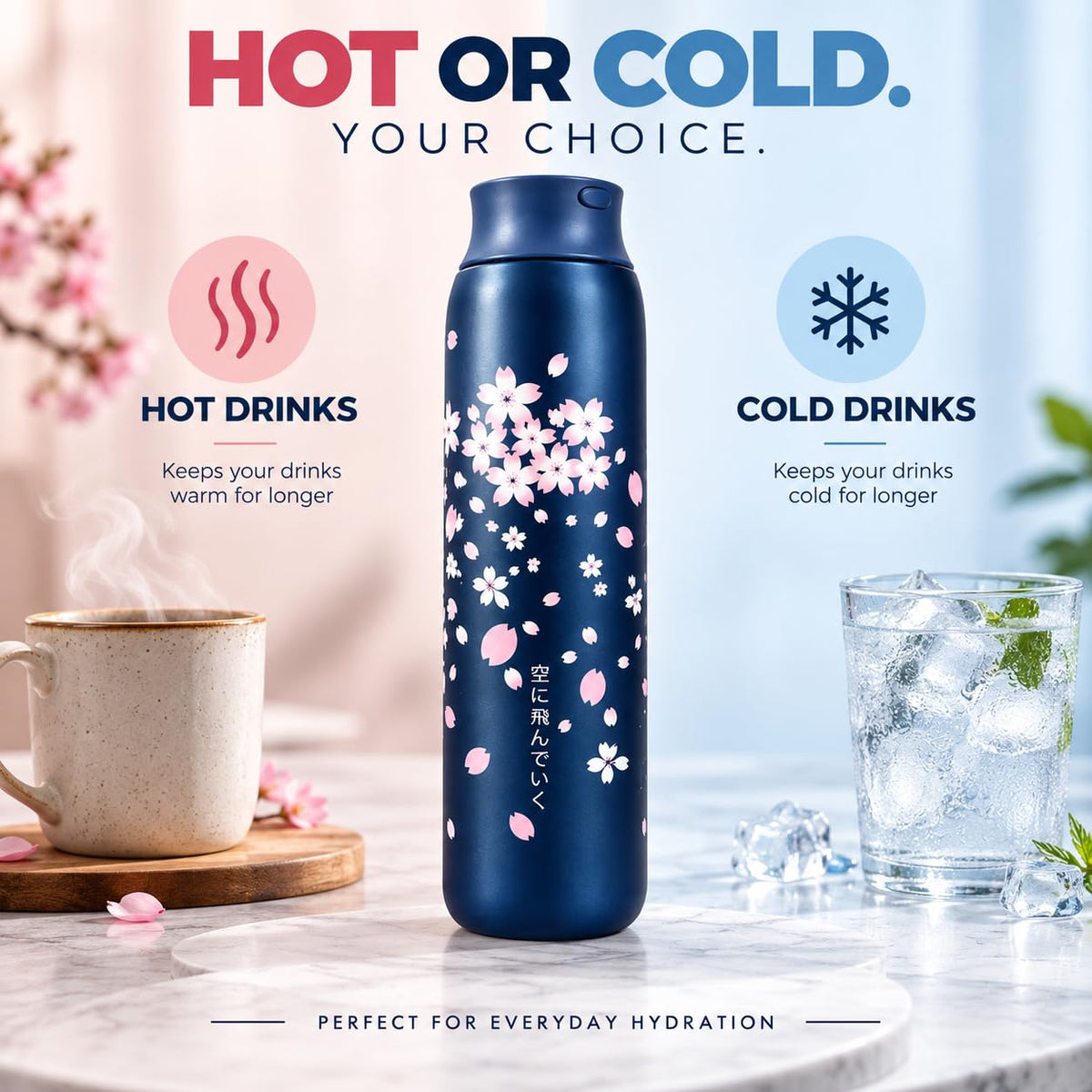 Stainless Steel Water Bottle 470ml | Compact Reusable Steel Water Bottle | Stylish Floral Design | Easy to Carry | for School, Office, Travel & Daily Use