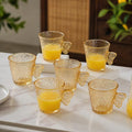 DailyAlley Butterfly Handle Glass Mugs (Set of 6) | Elegant Amber Textured Cups for Coffee & Tea | Whimsical Wing Handle Mugs (120ml)