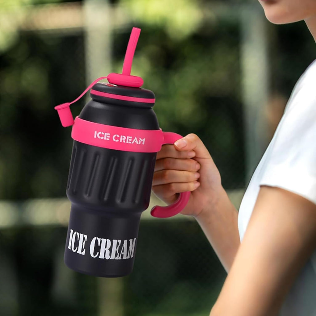 DailyAlley Insulated Tumbler with Handle & Straw (900ml) | Double Wall Stainless Steel Leakproof Mug for Coffee, Smoothie & Cold Drinks (Black) Dailyalley