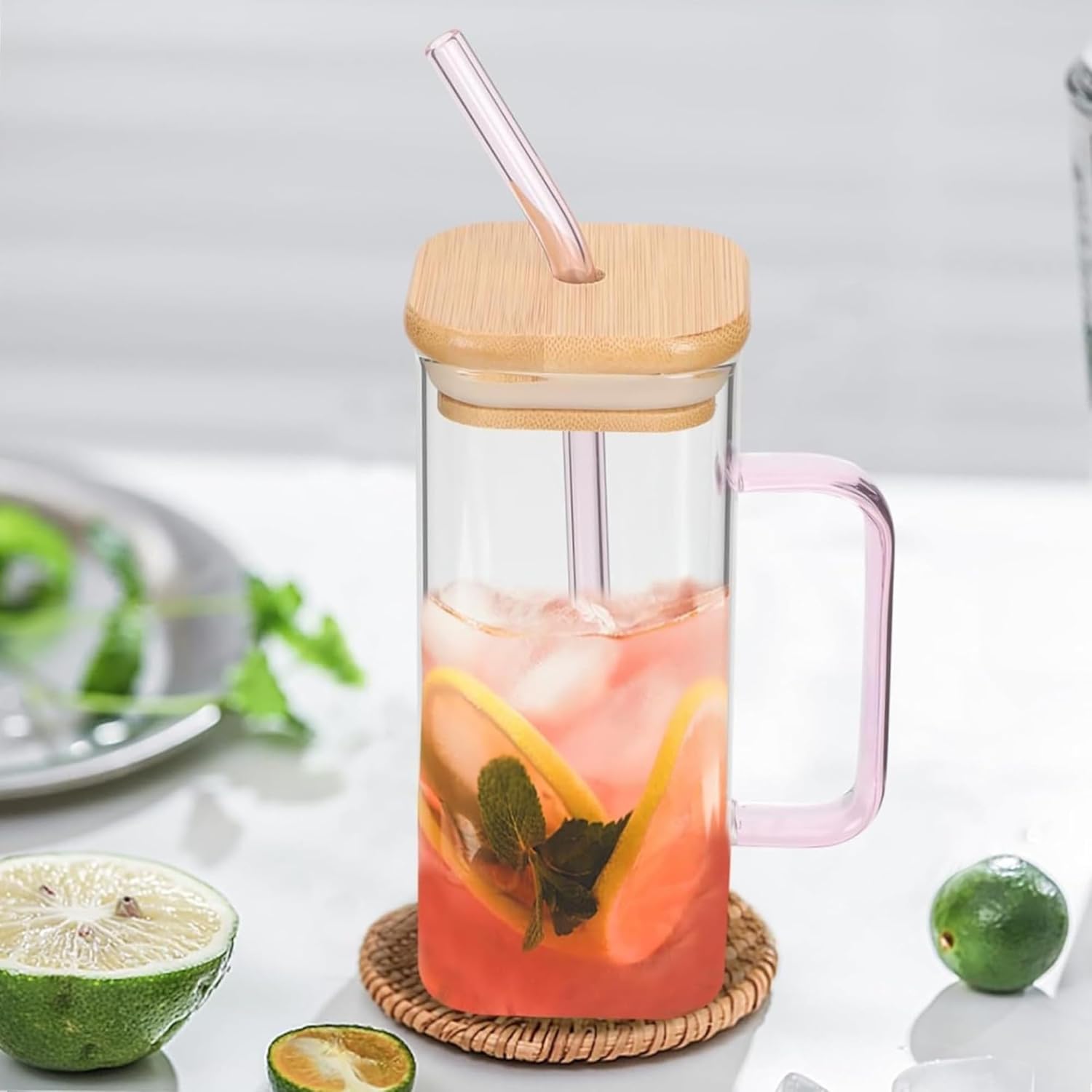 DailyAlley Glass Sipper - An aesthetic tumbler with a lid and straw, perfect for iced coffee, smoothies, and juices. A great Diwali gift. Dailyalley