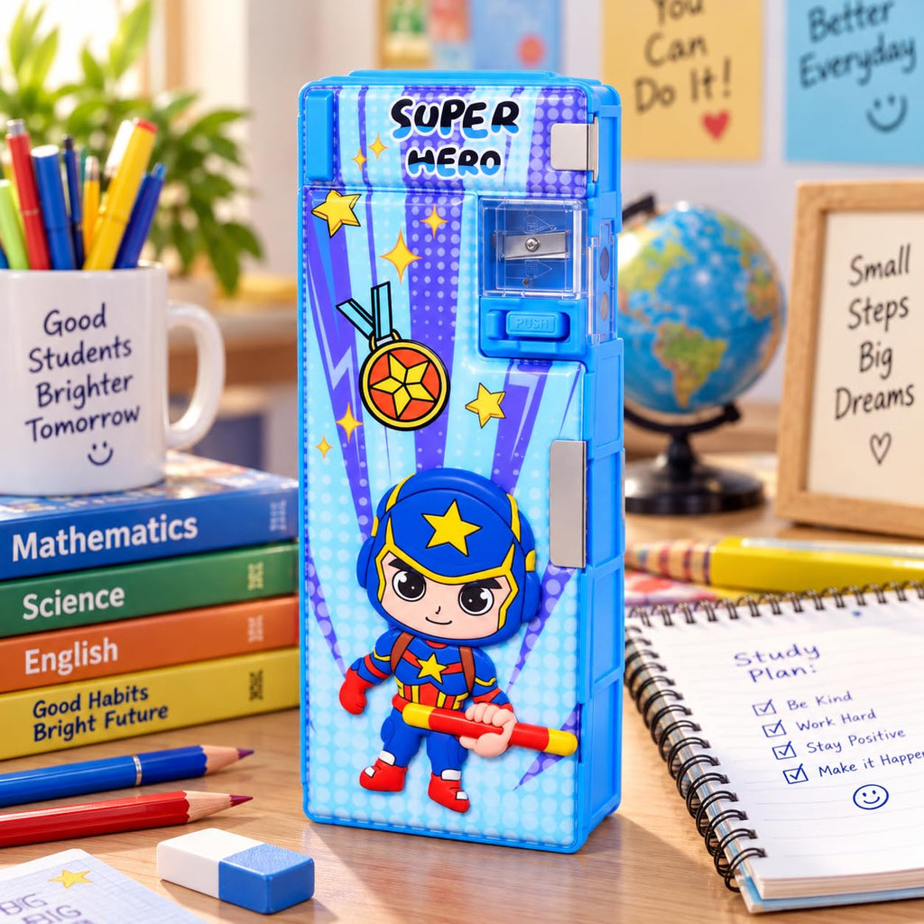 Multifunctional Pencil Box for Kids Boys & Girls, Large Capacity Stationery Organizer with Built-in Sharpener & Eraser Compartment School Pencil Case for Students