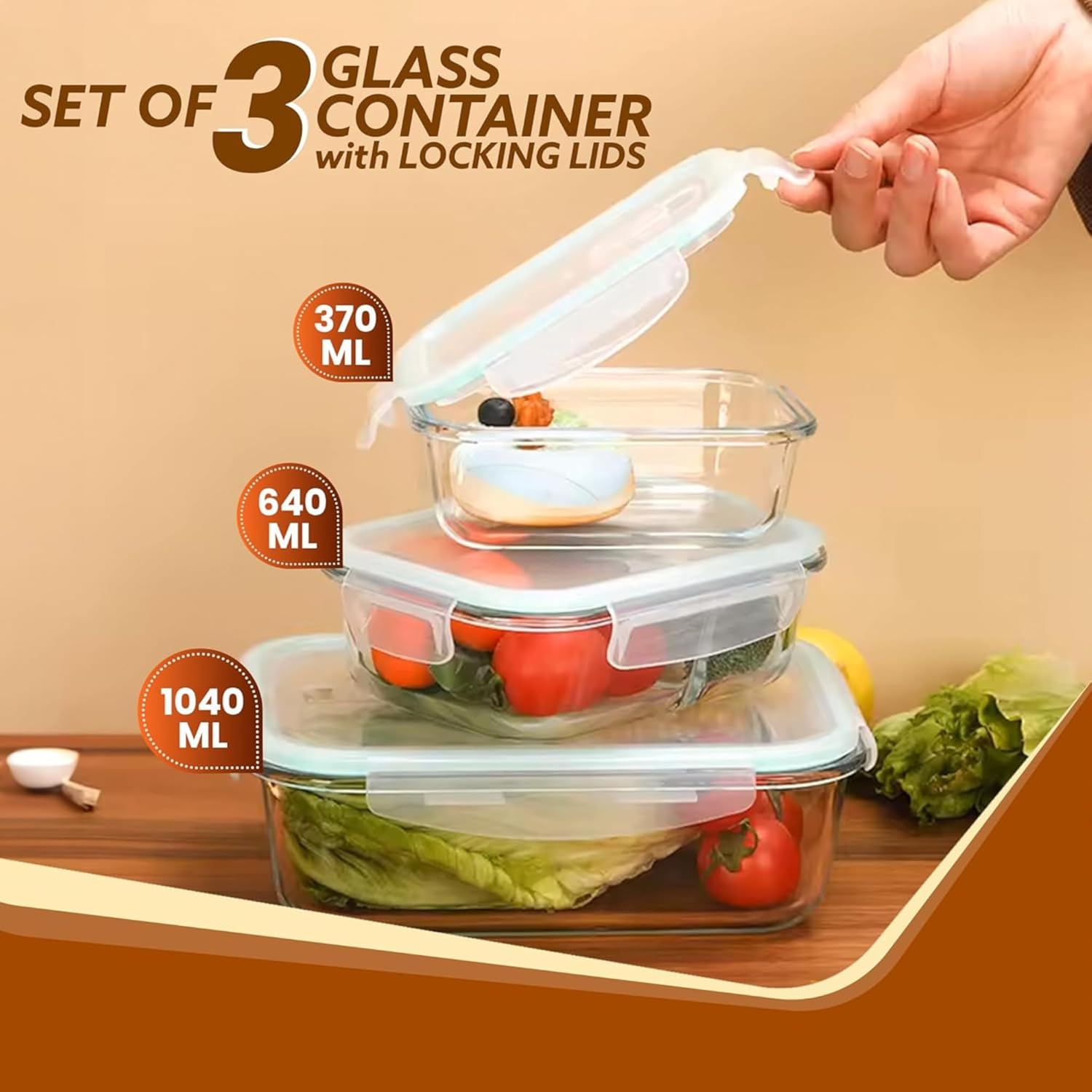 DailyAlley 3-Piece Glass Food Storage Set (370ml, 640ml, 1040ml) - Leak-proof, scratch-resistant containers that are oven, microwave, & freezer safe. Dailyalley