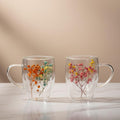 Dried Flower Double Wall Glass Mugs (Set of 2) | 350ml Heart-Shaped Borosilicate Insulated Cups | Unique Floating Tea/Coffee Gift for Women Dailyalley