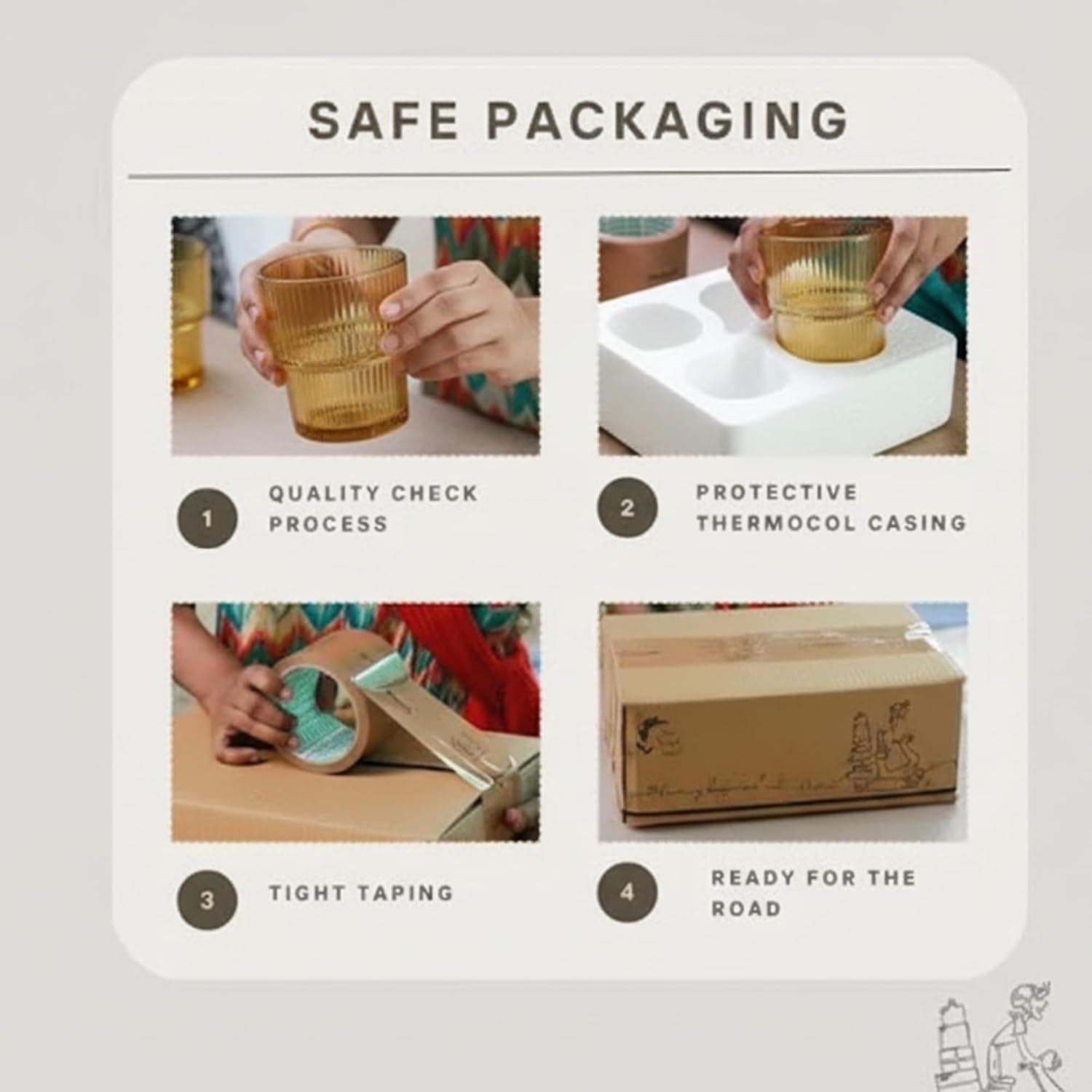 DailyAlley Amber Ribbed Glass Set (6-Pack, 250ml) | Elegant Tumblers for Water, Juice & Cocktails | Modern Dishwasher Safe Drinkware for Home Dailyalley