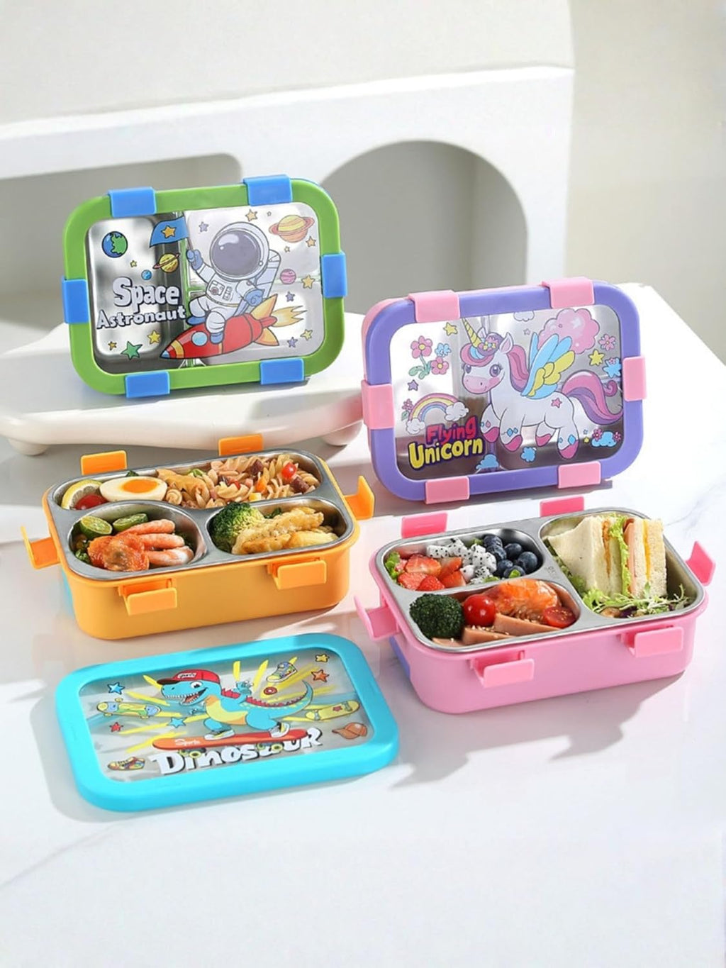 3 Compartment Stainless Steel Lunch Box for Kids | Leakproof Bento Tiffin Box (SS304) with Spoon & Fork