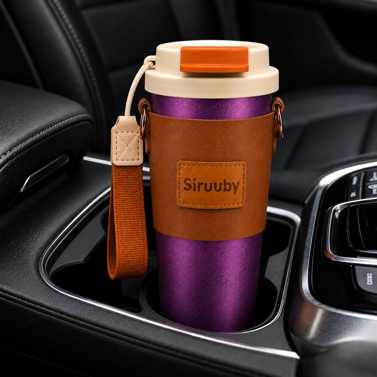 DailyAlley Stainless Steel Coffee Tumbler Sipper with Mineral Stone Filter (500ml) | Premium Hot & Cold Travel Mug with Straw Lid & Carry Strap | Luxury Coffee Cup for Office, Car & Gifting (Purple)