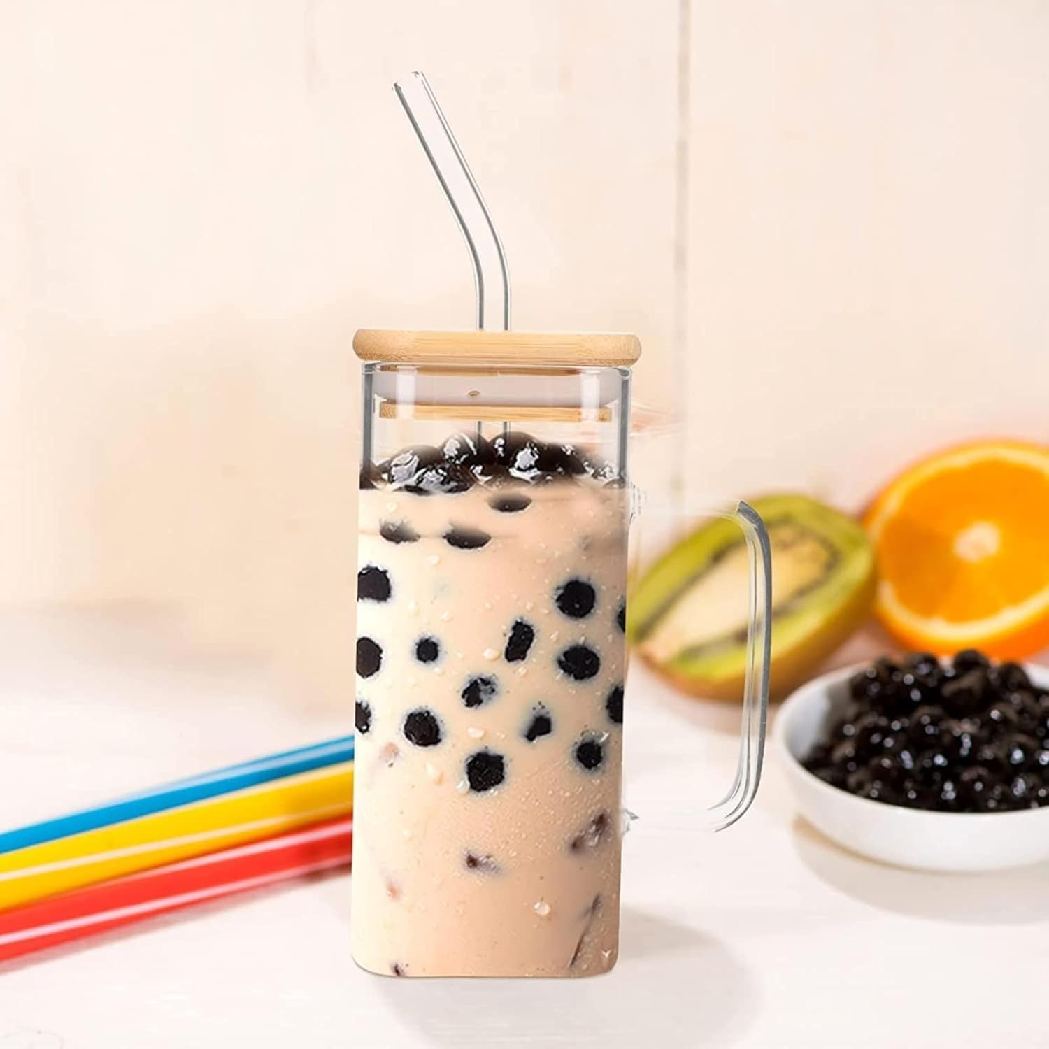 DailyAlley Glass Sipper - An aesthetic tumbler with a lid and straw, perfect for iced coffee, smoothies, and juices. A great Diwali gift. Dailyalley