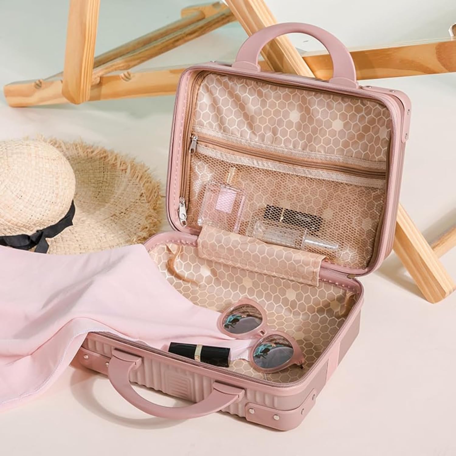 DailyAlley White Hard Shell Makeup Bag - A portable travel cosmetic case with a handle. Perfect for organizing makeup and toiletries on the go. Dailyalley