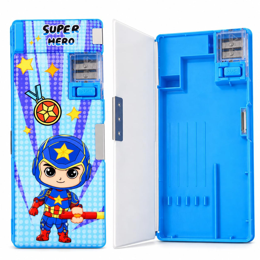 Multifunctional Pencil Box for Kids Boys & Girls, Large Capacity Stationery Organizer with Built-in Sharpener & Eraser Compartment School Pencil Case for Students
