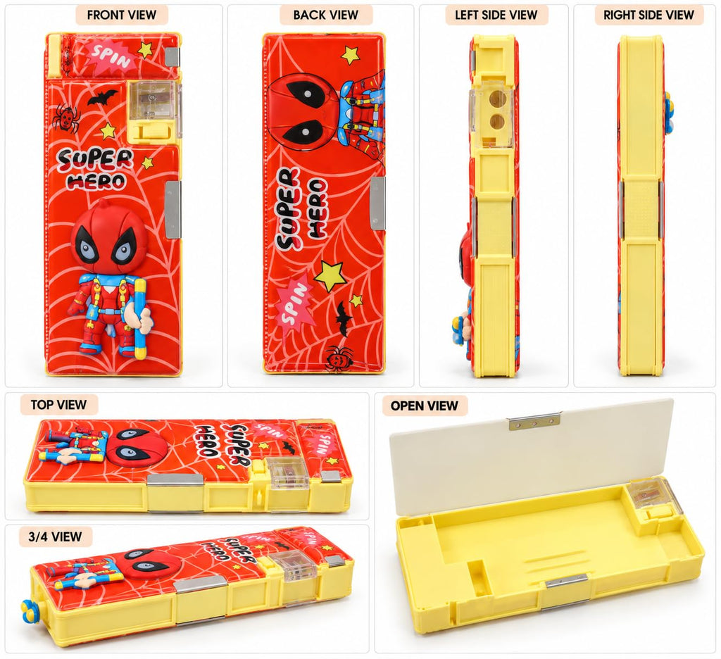 Superhero Theme Kids Pencil Box, Multifunctional Pencil Box for Kids Boys & Girls, Large Capacity Stationery Organizer with Built-in Sharpener Eraser Compartment & Pencil Storage School