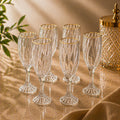 Premium Champagne Glasses Set of 6, 200ml Gold Rim Fluted Crystal Glasses, Elegant Stemware for Sparkling Wine, Prosecco, Cocktails, Mocktails, Weddings, Parties & Gifting