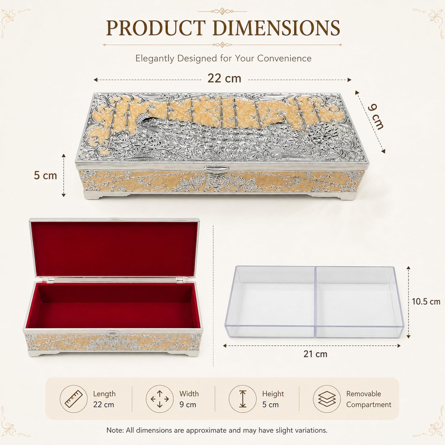 Peacock Design Jewellery Storage Box | Luxury Velvet Organizer for Rings, Earrings & Necklace