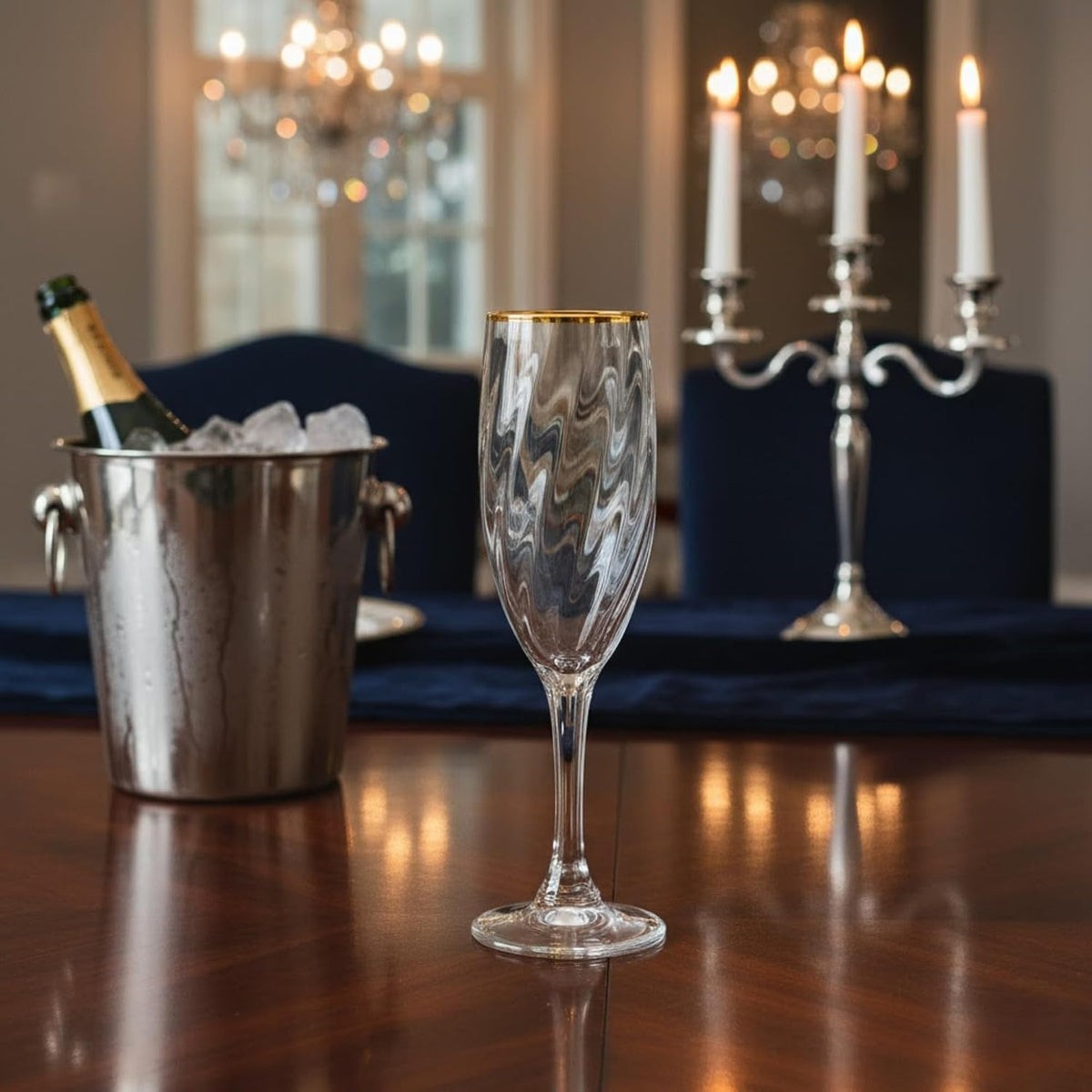 Premium Champagne Flutes Set of 6 (300ml Each) - Luxury Twisted Design Crystal Glasses - Elegant Wine & Whisky Glass Set for Cocktails, Parties, Weddings & Gifting - Transparent